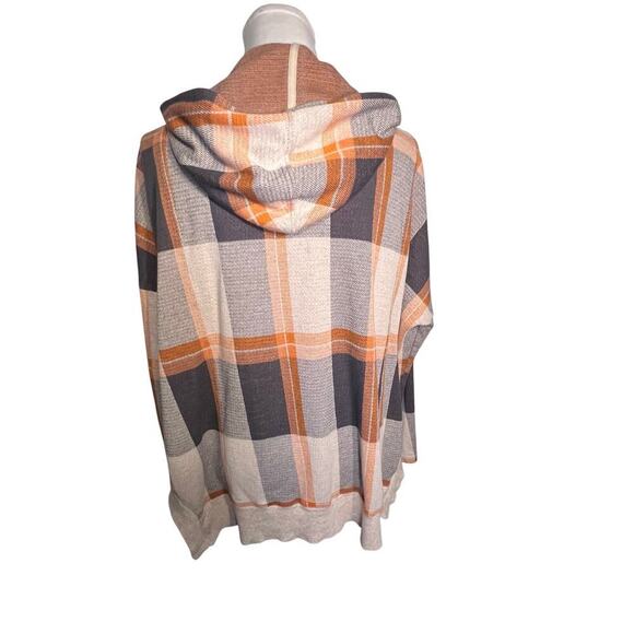 Stem 100% Organic Cotton Fall Plaid Striped Zip Hooded Kangaroo Pockets XS-S - Picture 3 of 10